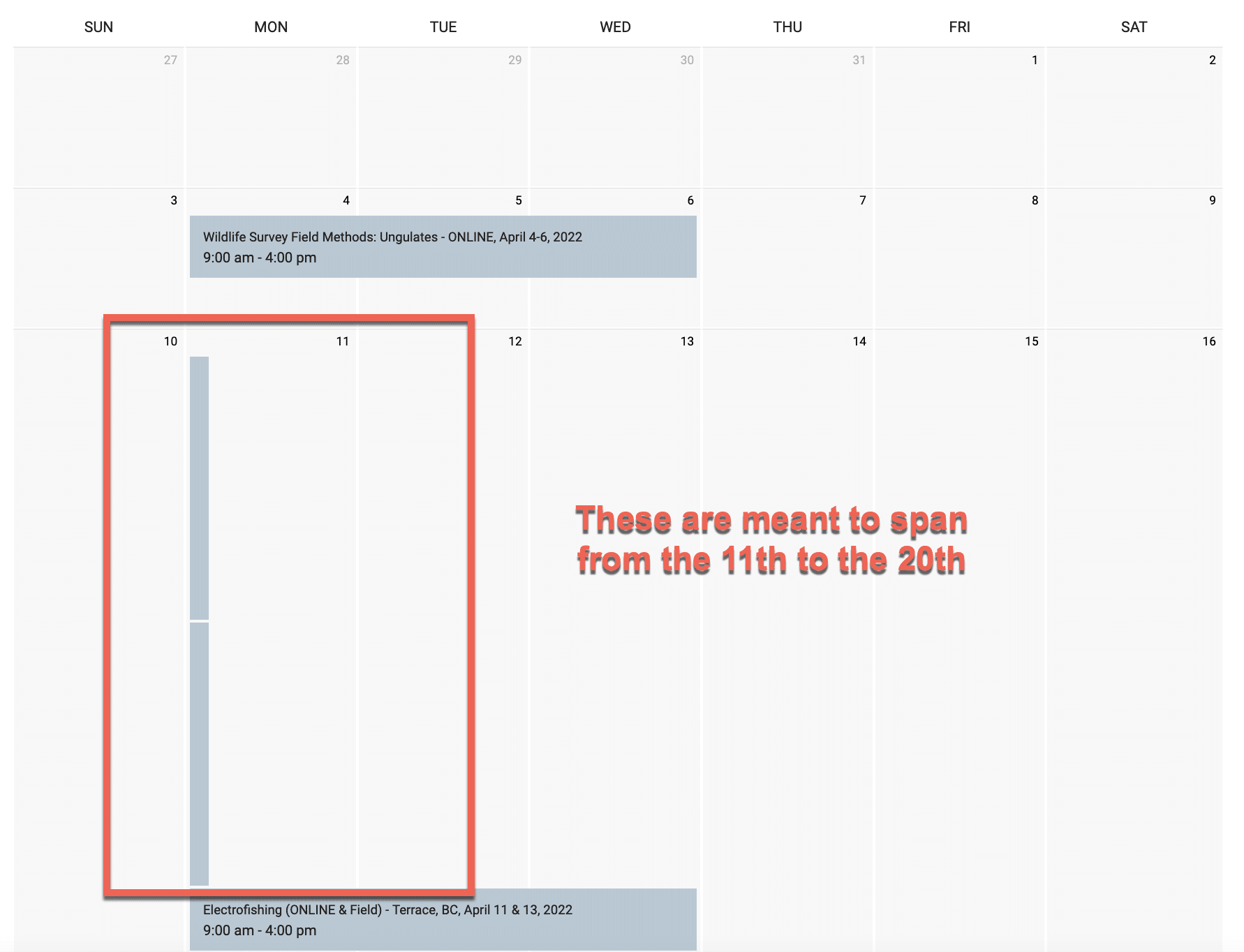 Calendar View with spanning events